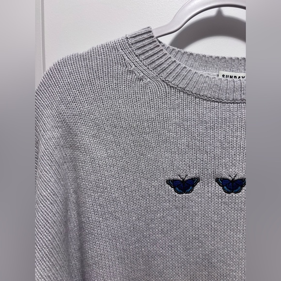 Aritzia Sunday Best Grey Crew Neck Sweater with butterfly embroidery size - Picture 5 of 10
